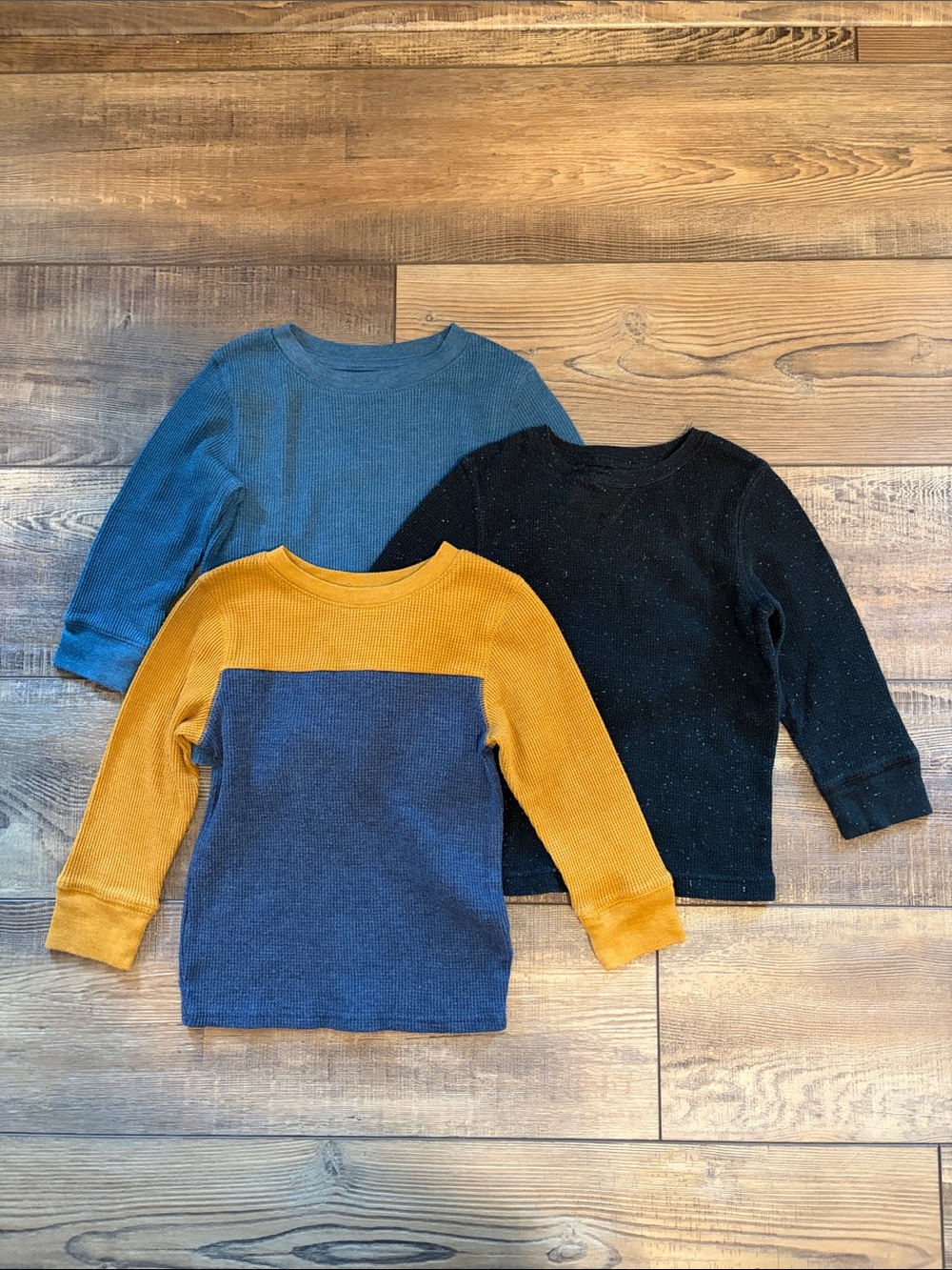 Cat & Jack Long-Sleeve Thermal Tops in Blue, Black & Mustard